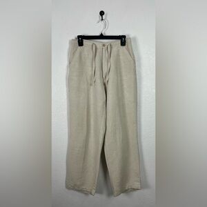 Cubavera Lounge Pants Womens Medium Tan Linen Blend Pockets Drawstring Wide Leg